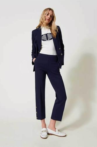 Twinset γυναικείο υφασμάτινο παντελόνι με μεταλλικά διακοσμητικά κουμπιά - 241TP2273 Μπλε Σκούρο